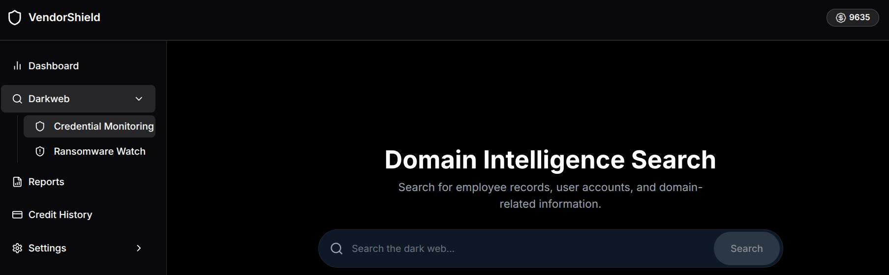 Vendorshield Darkweb Intelligence screenshot