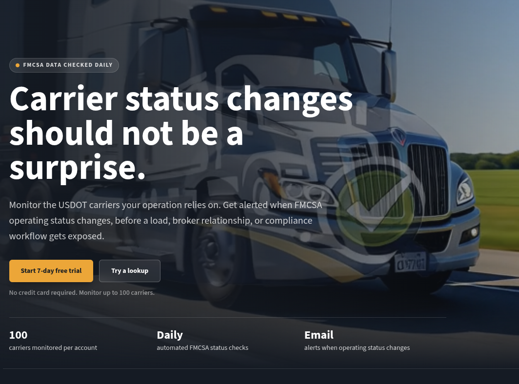 DOT Carrier Status screenshot