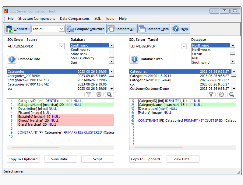 SQL Server Comparison Tool screenshot