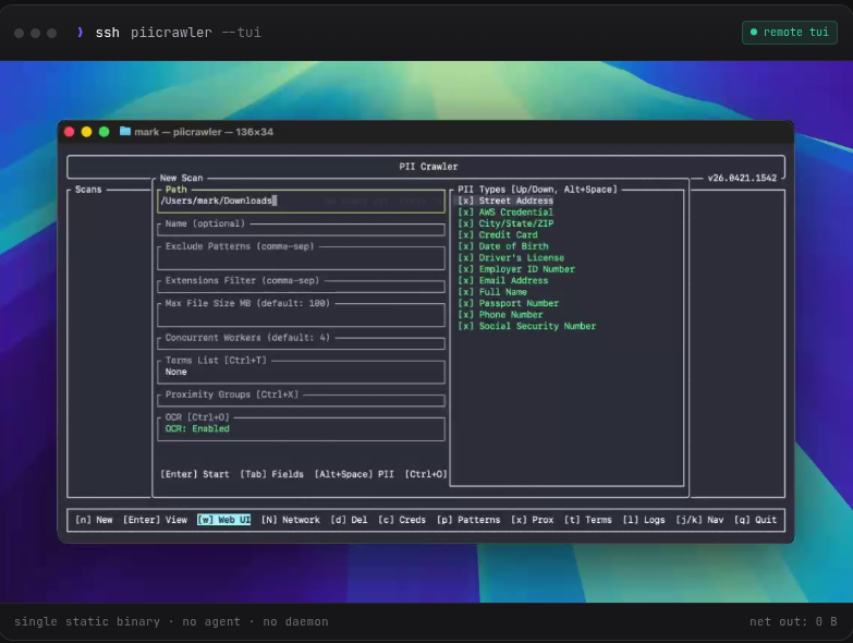 PII Crawler screenshot