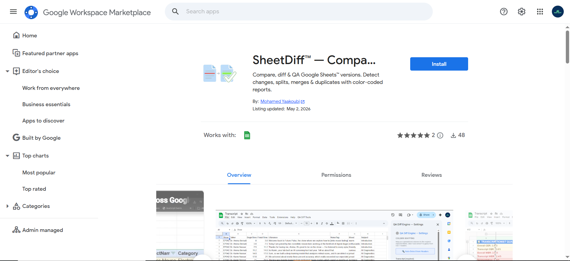 SheetDiff — Compare, QA screenshot