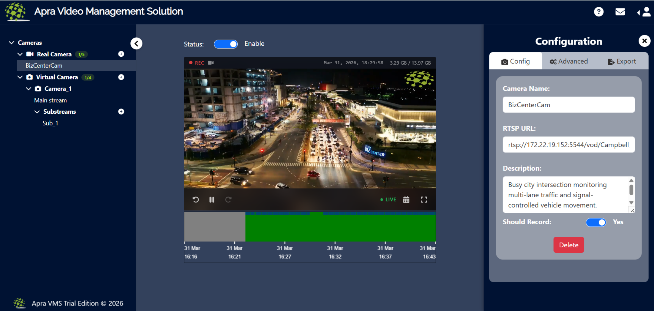 Apra Video Management Solution screenshot