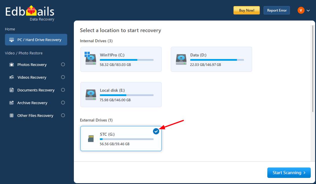 EdbMails Windows Data Recovery screenshot