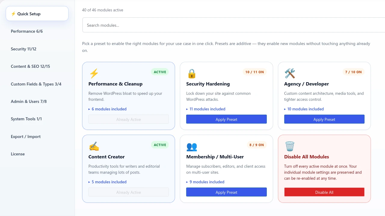 Admin Optimizer screenshot