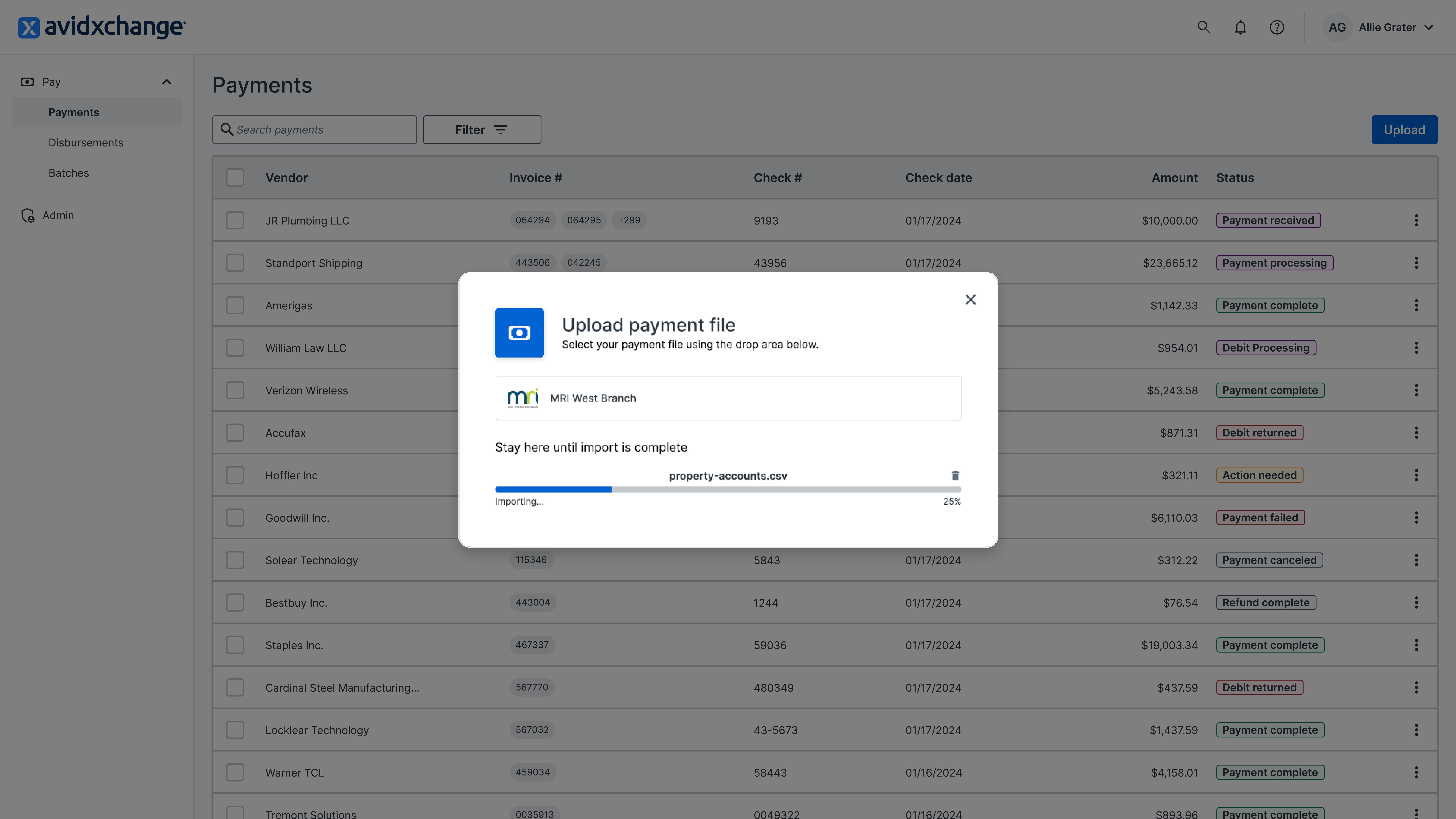 AvidXchange screenshot