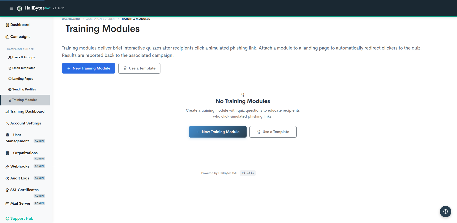 HailBytes Security Awareness Training (SAT) Platform screenshot