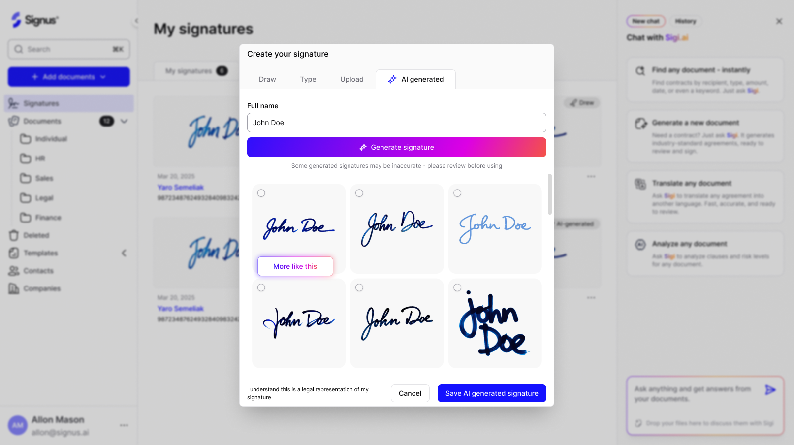 Signus.ai screenshot