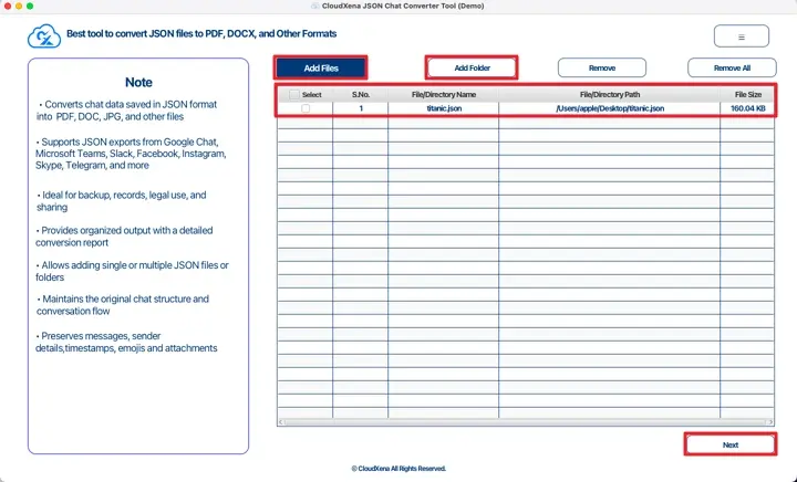 CloudXena JSON Converter Tool screenshot