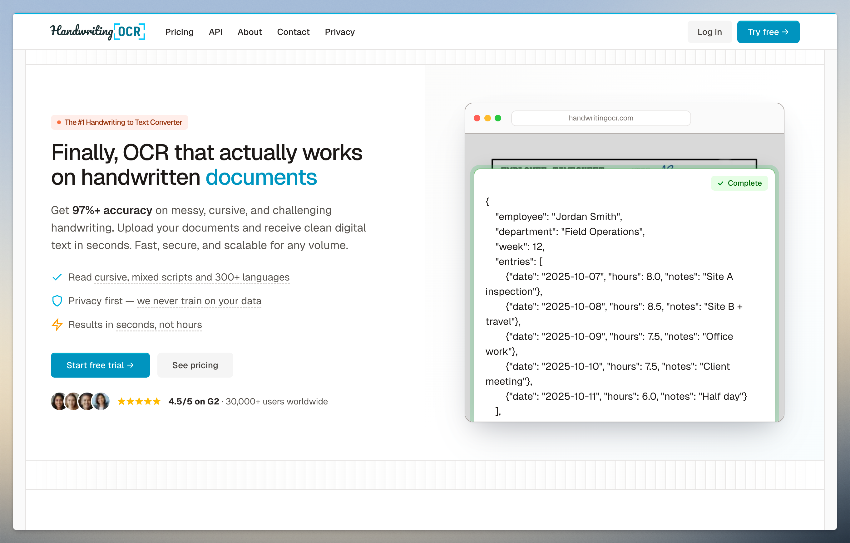 Handwriting OCR screenshot