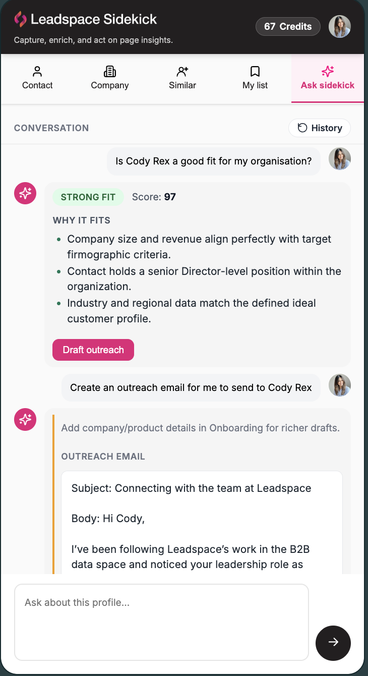 Leadspace Sidekick screenshot