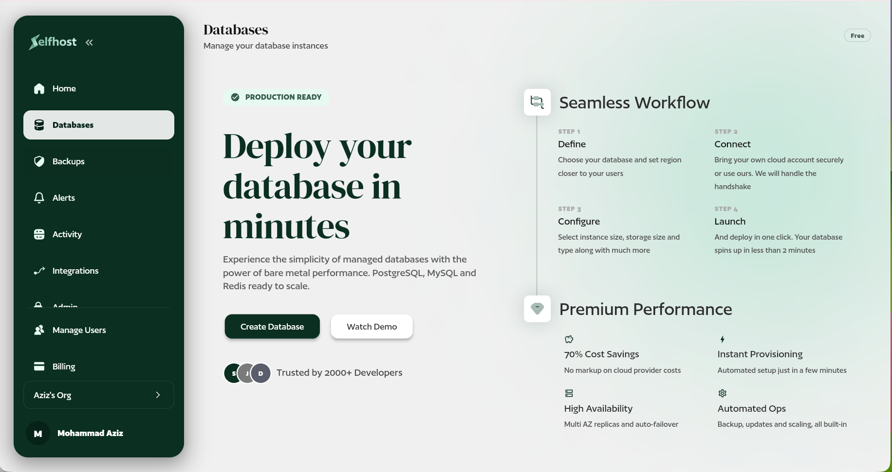 SelfHost - AI Native Database Services screenshot