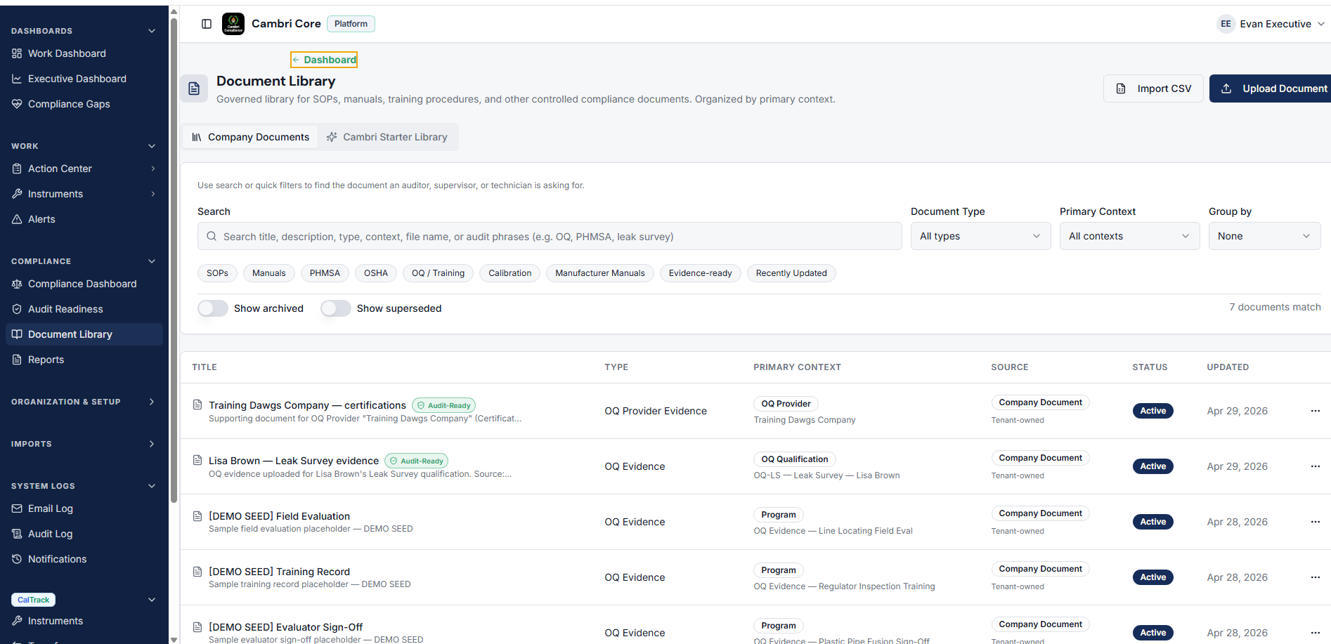 Cambri CoreTrack screenshot