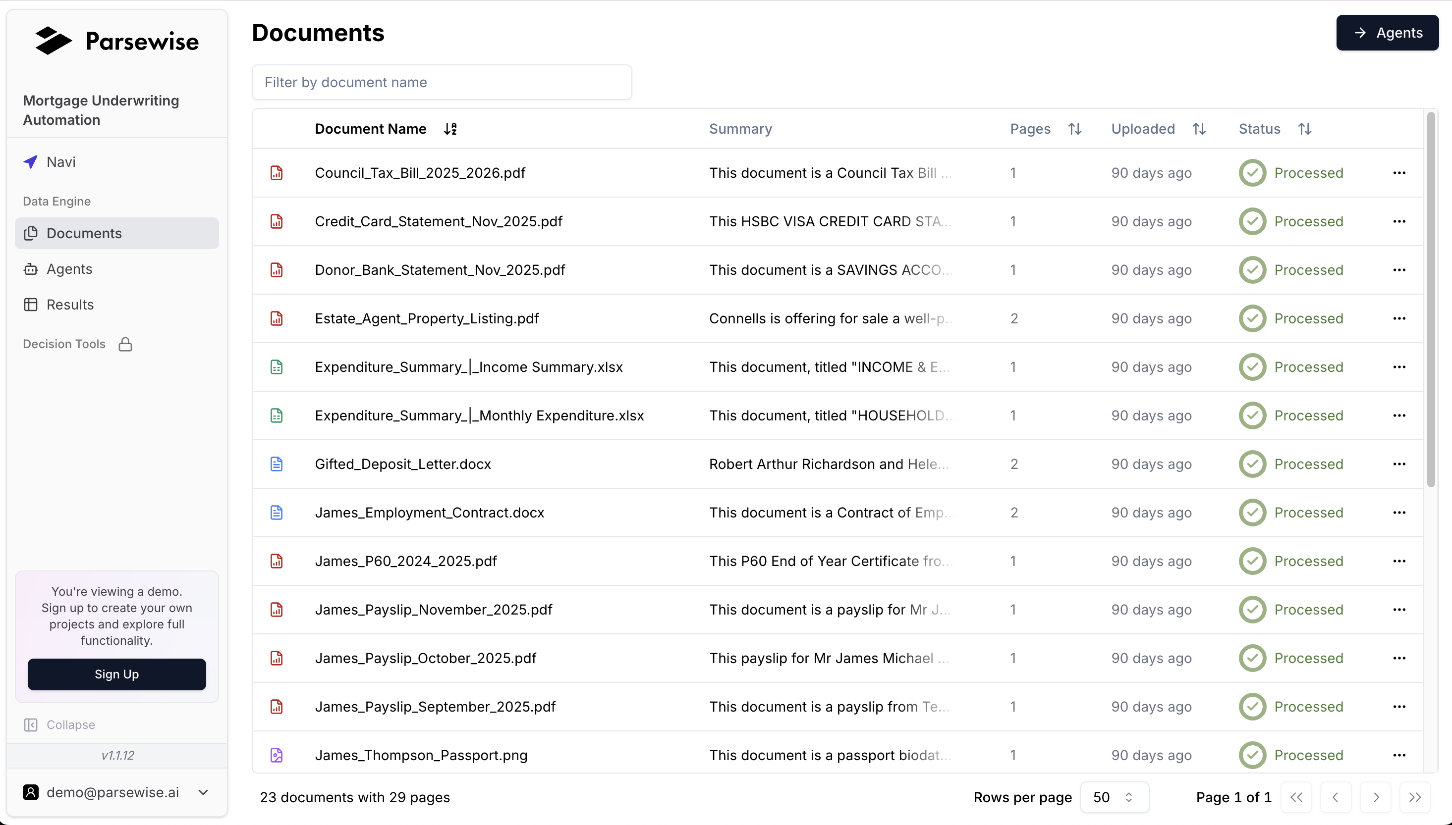 Parsewise screenshot