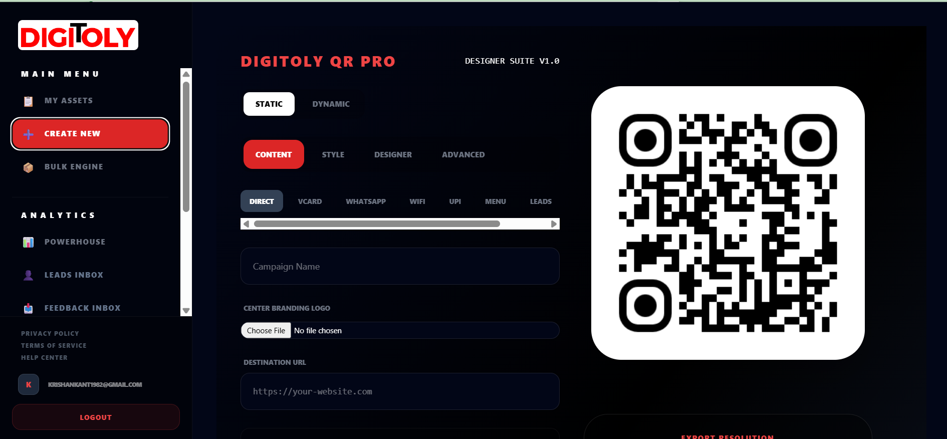Dynamic QR Code Generator screenshot
