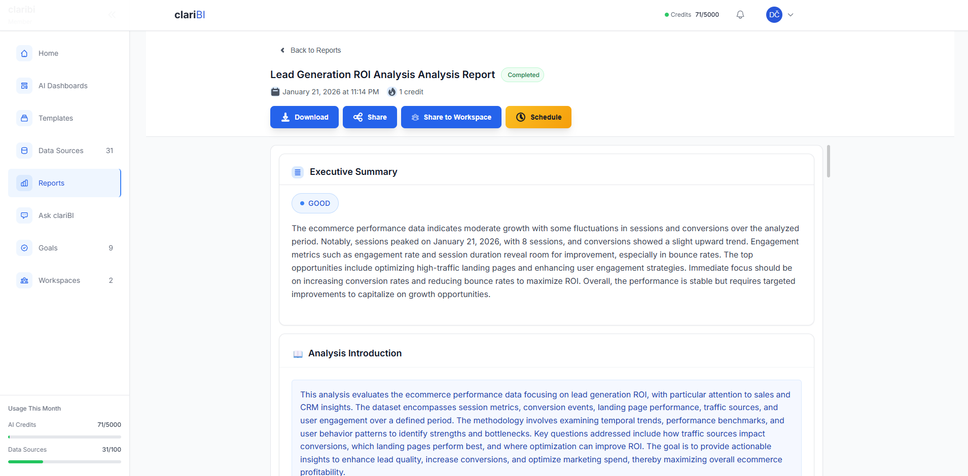 clariBI.com screenshot