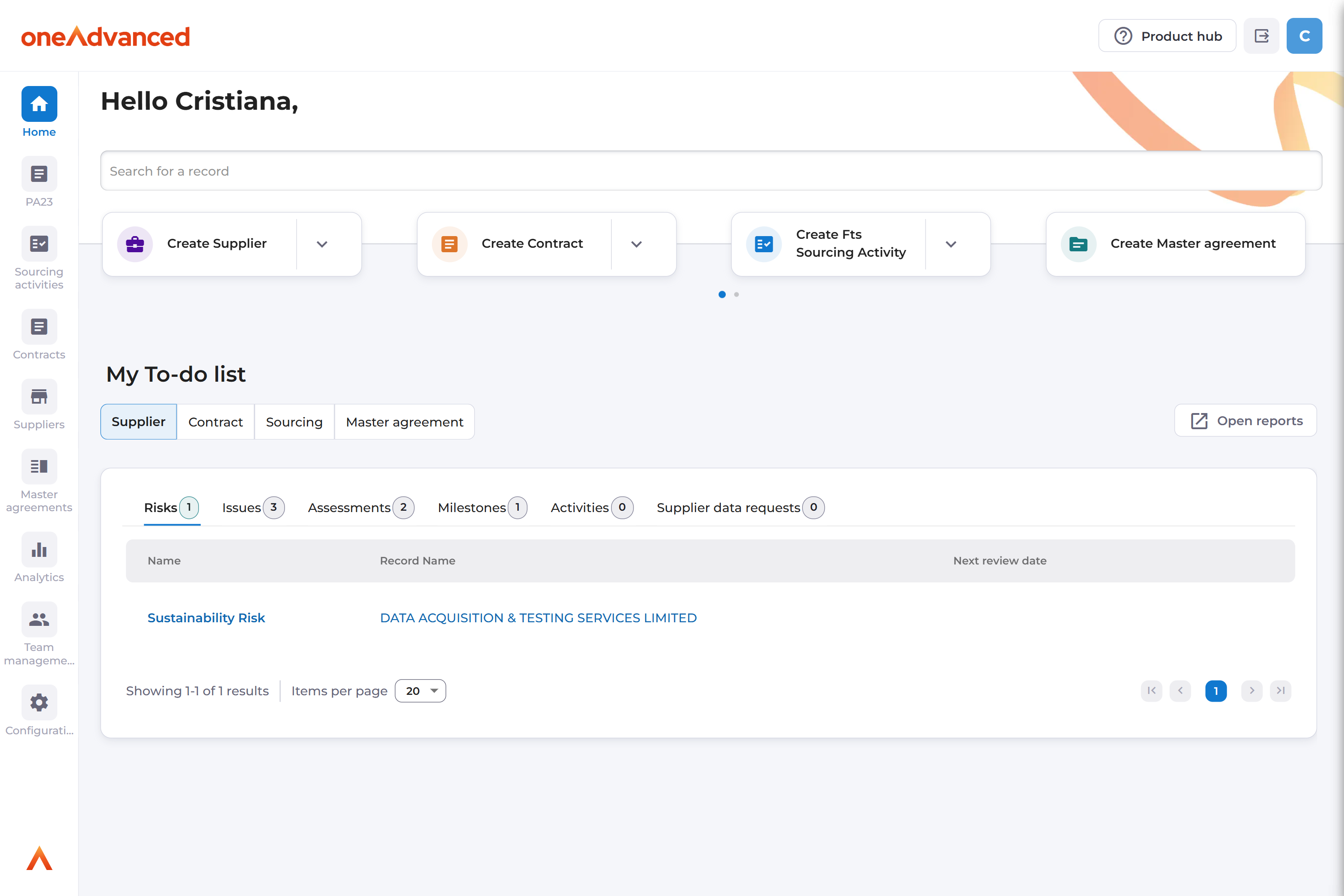 OneAdvanced Source to Contract screenshot