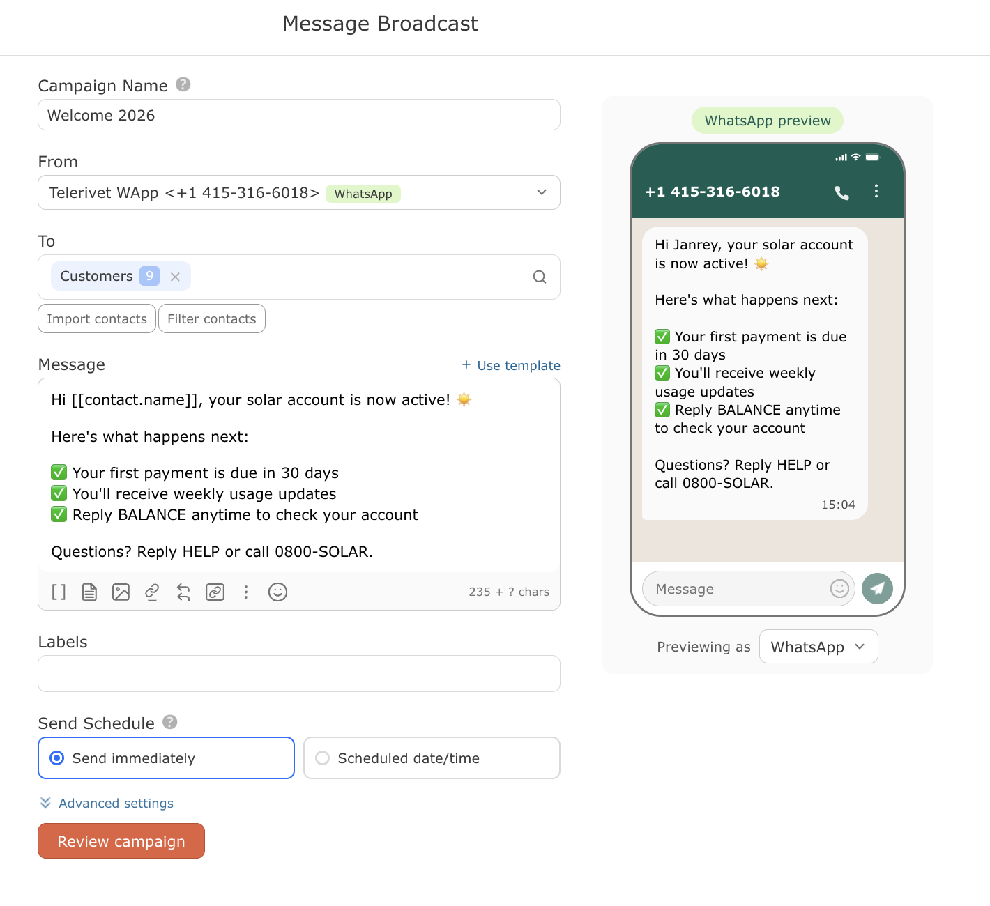 Telerivet screenshot