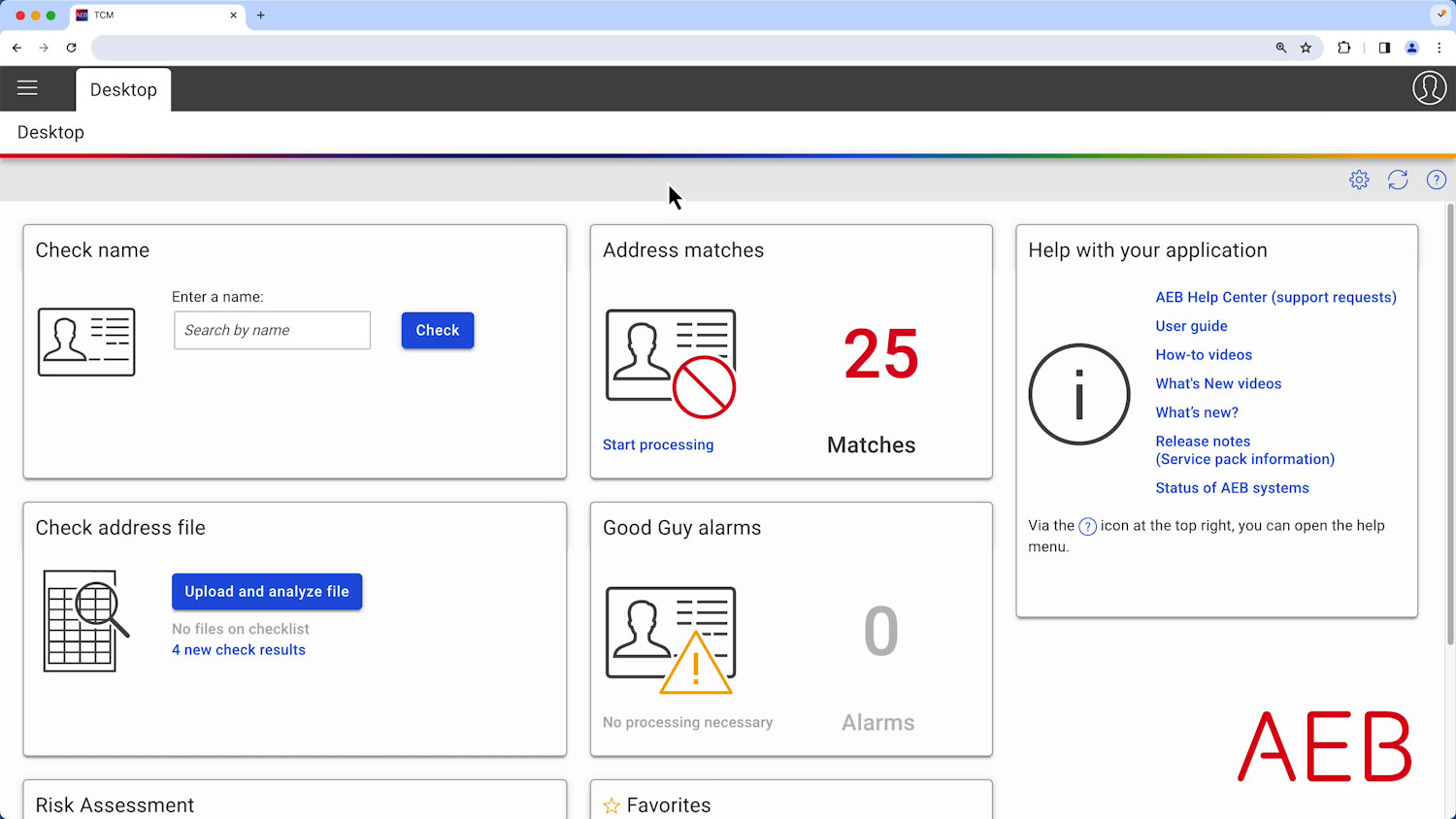 AEB Compliance Screening screenshot