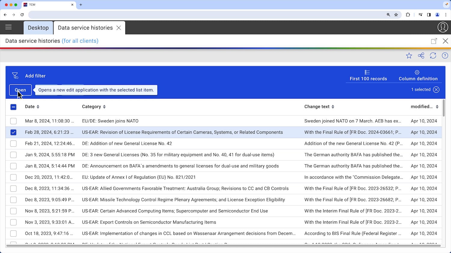 AEB Export Controls screenshot