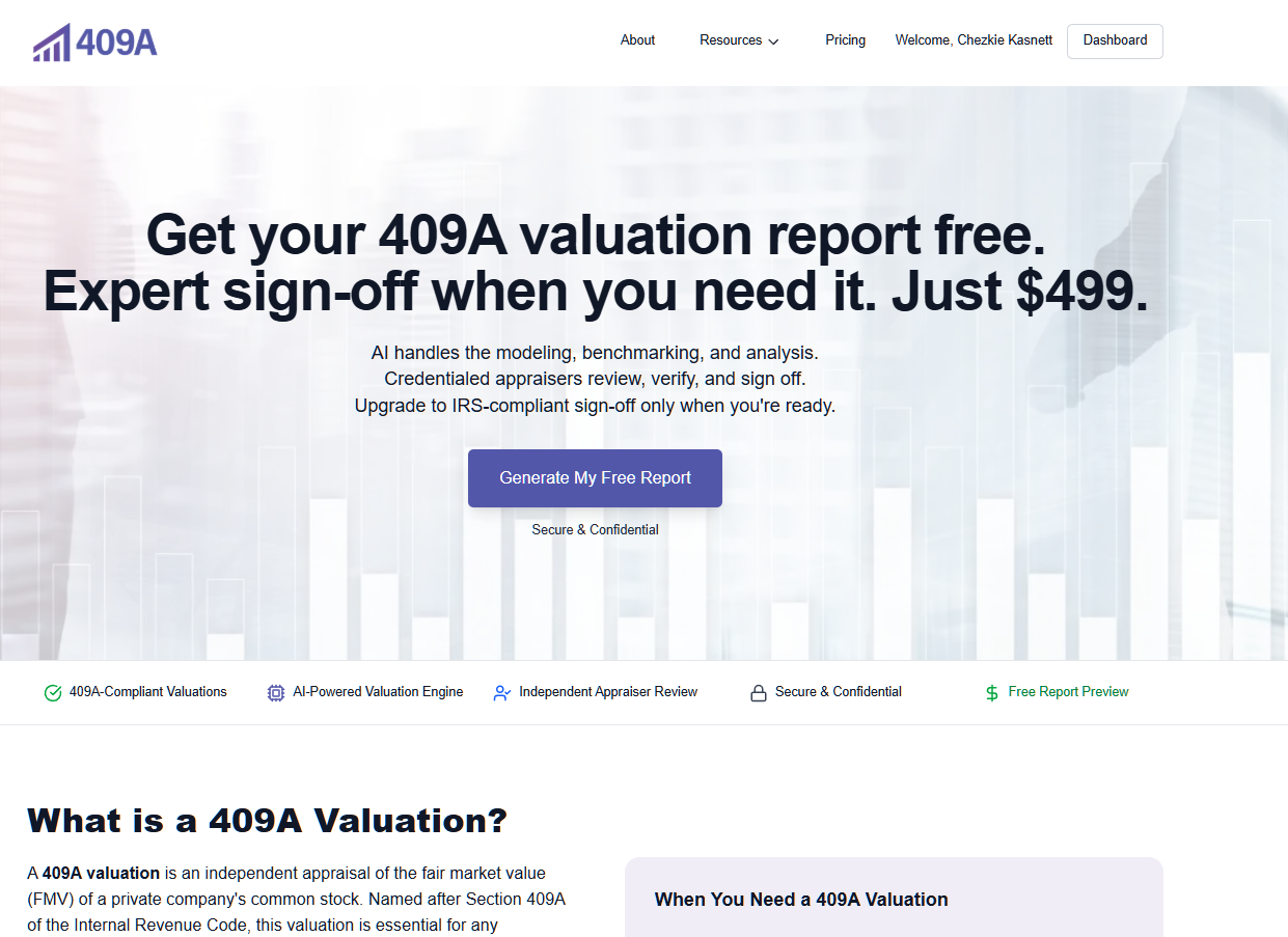 409a-valuation.com screenshot