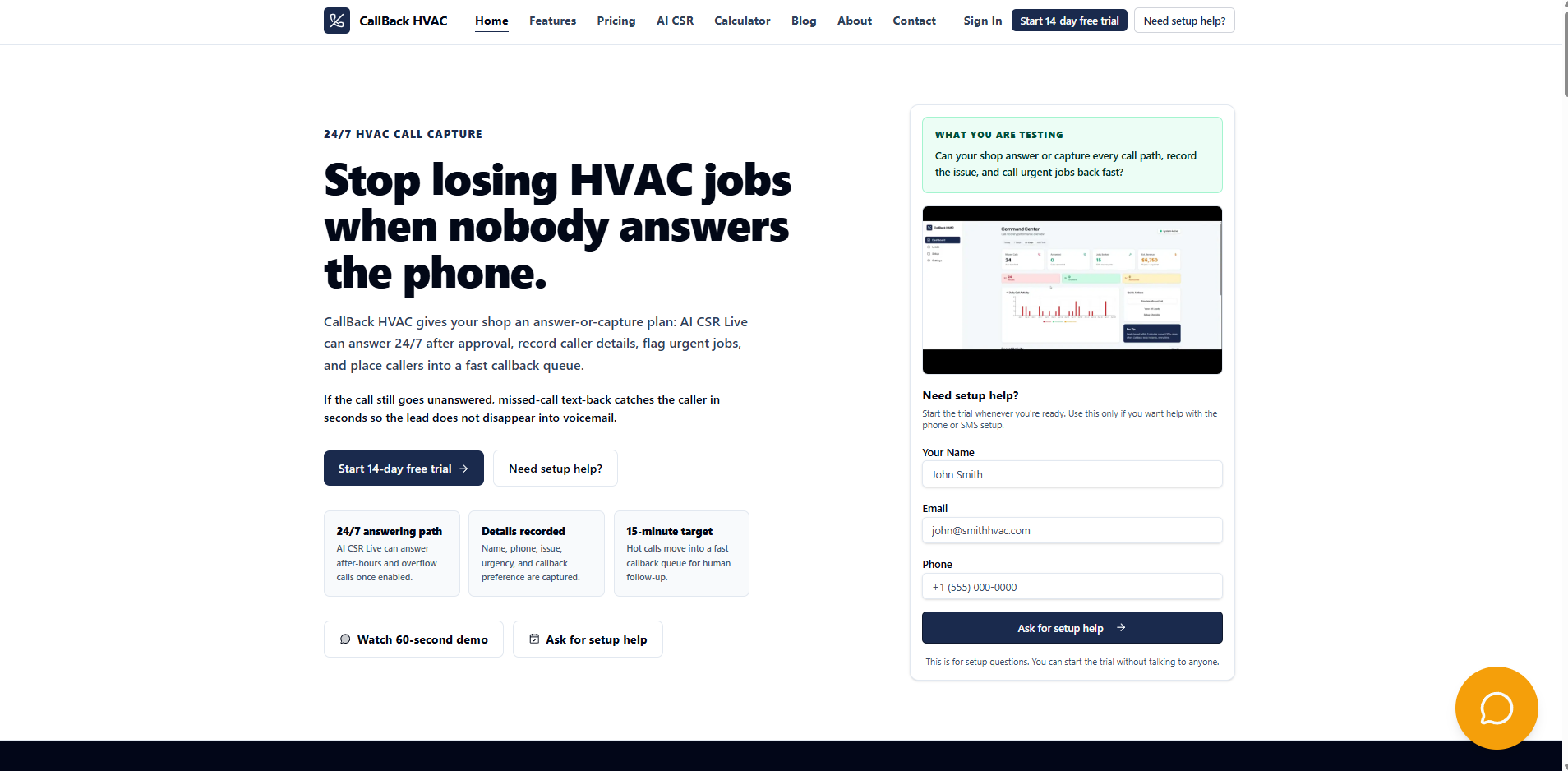 CallBack HVAC screenshot