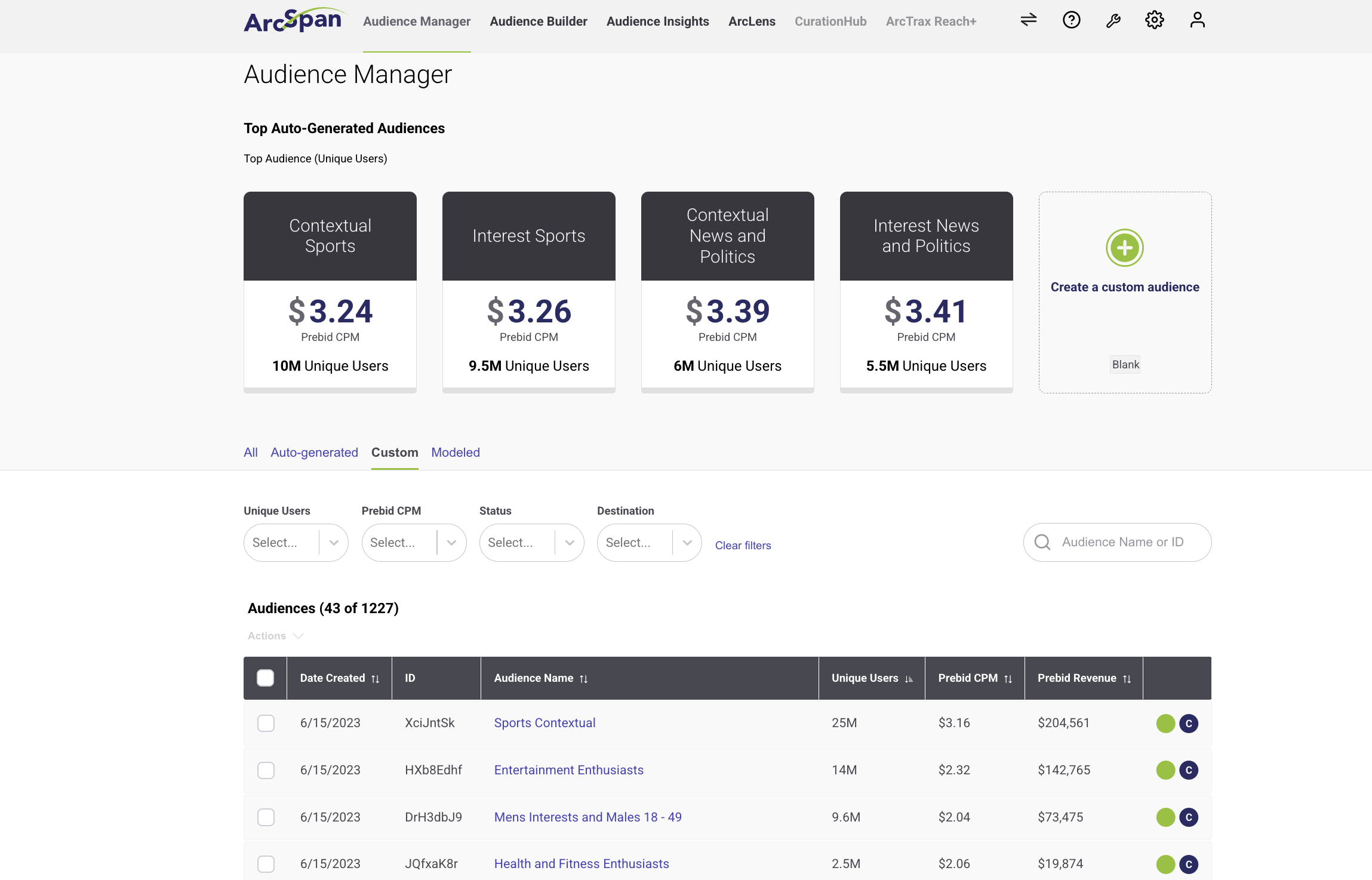 ArcSpan AMS (Audience Monetisation System) screenshot