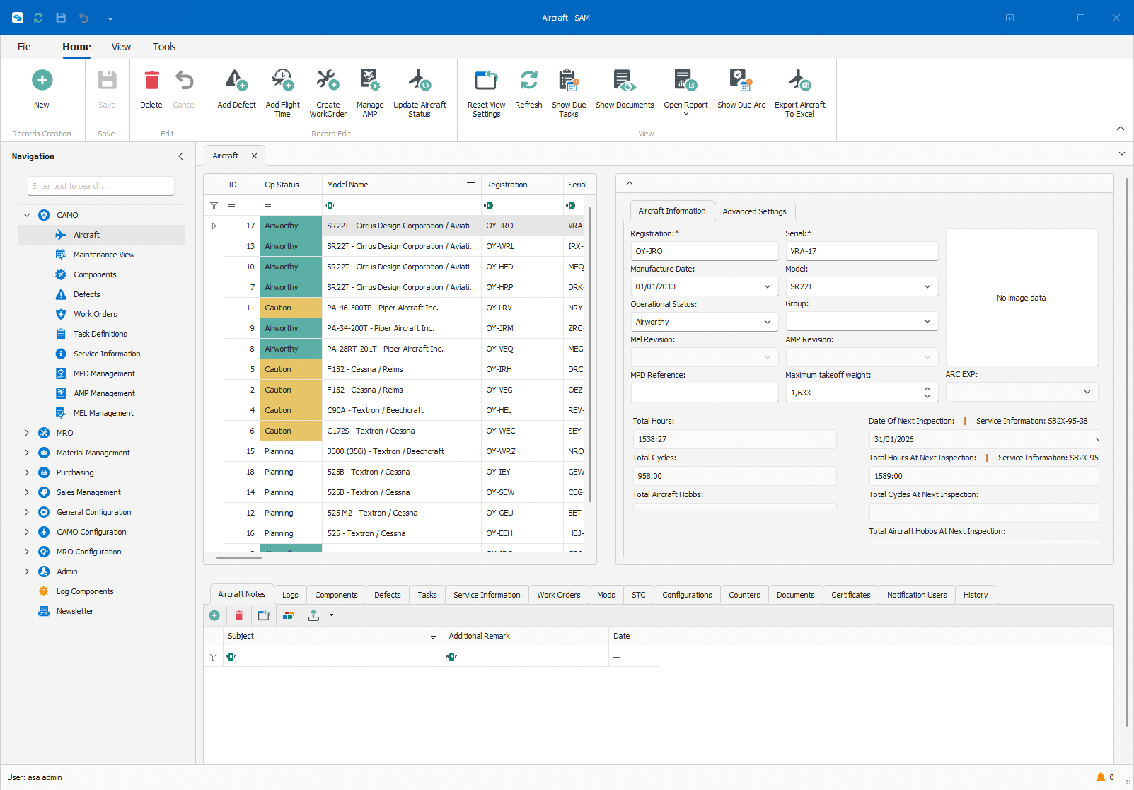 SAM CMMS screenshot