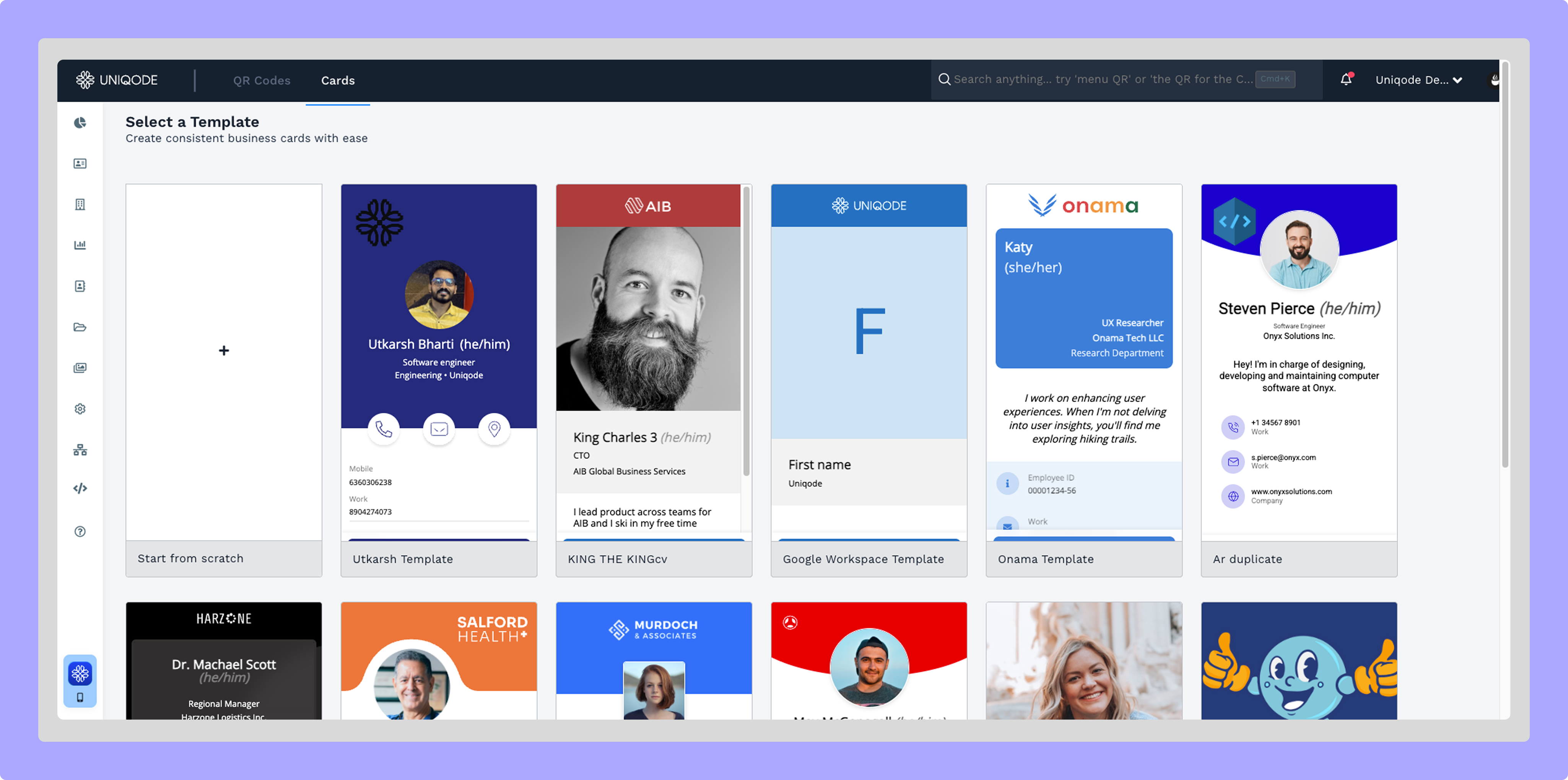 Uniqode Cards screenshot
