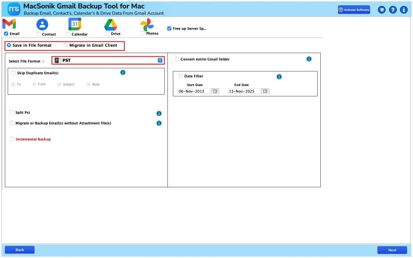 MacSonik Gmail Backup Tool screenshot