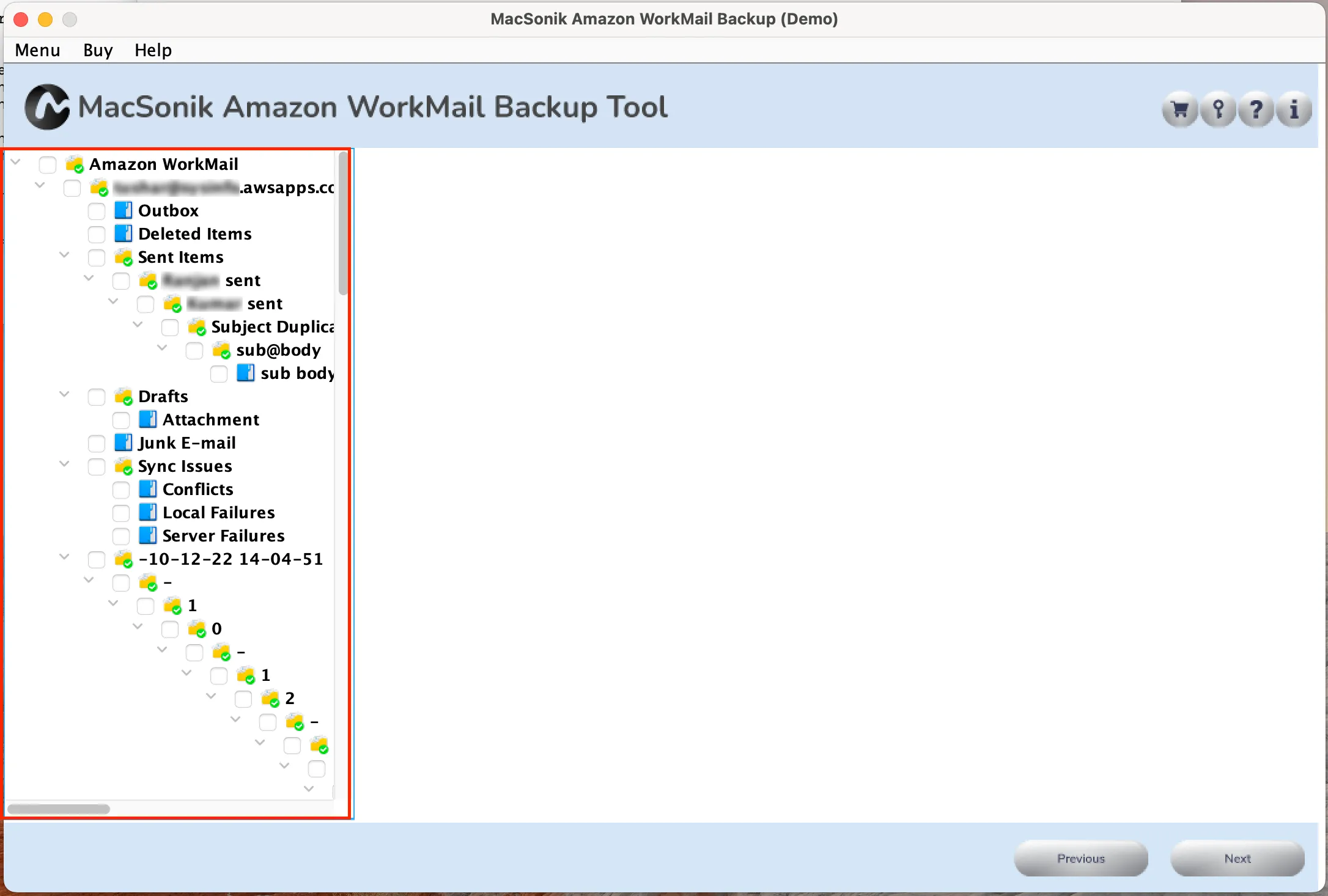 MacSonik Amazon WorkMail Backup screenshot