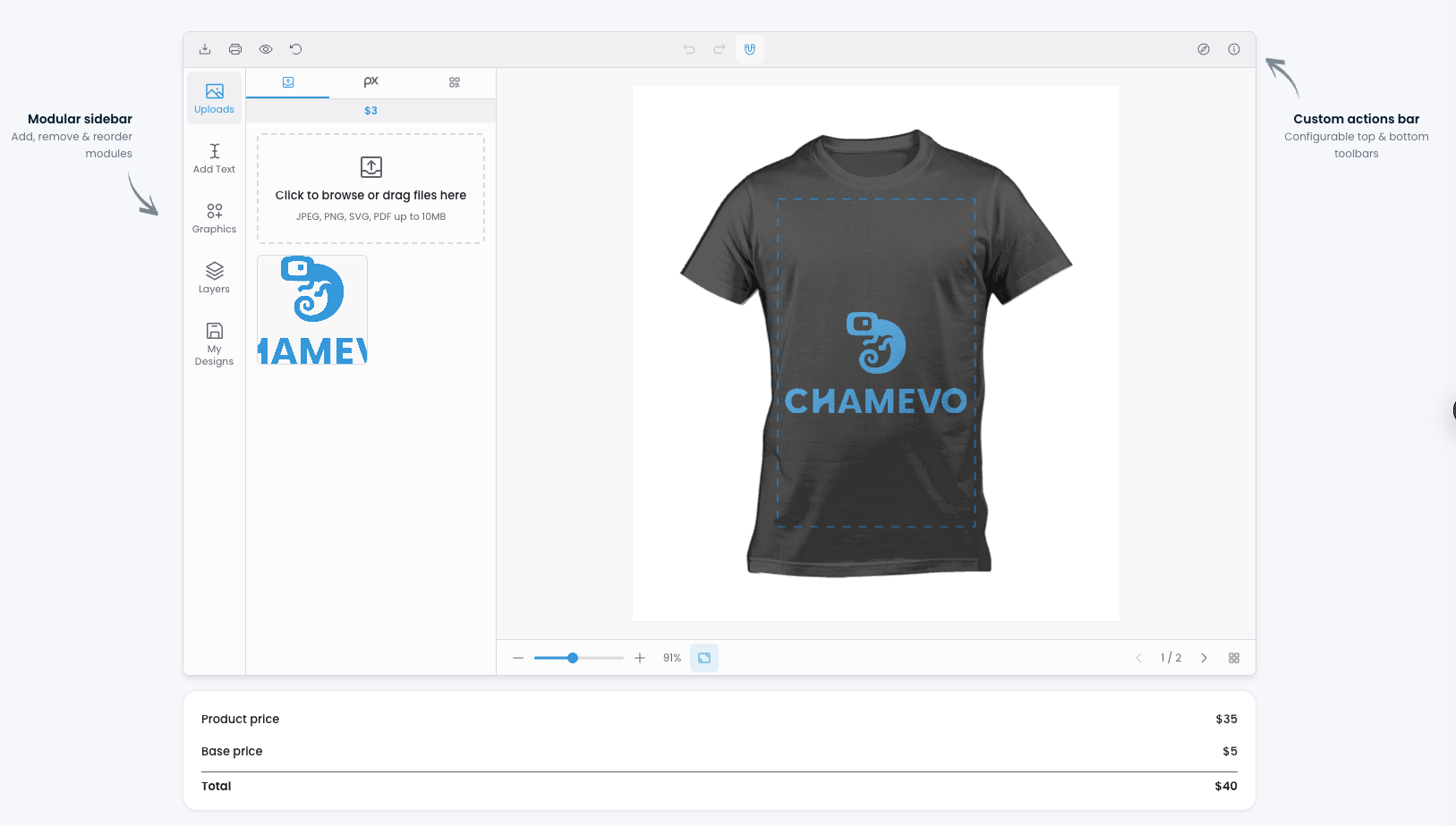Chamevo Product Customization screenshot