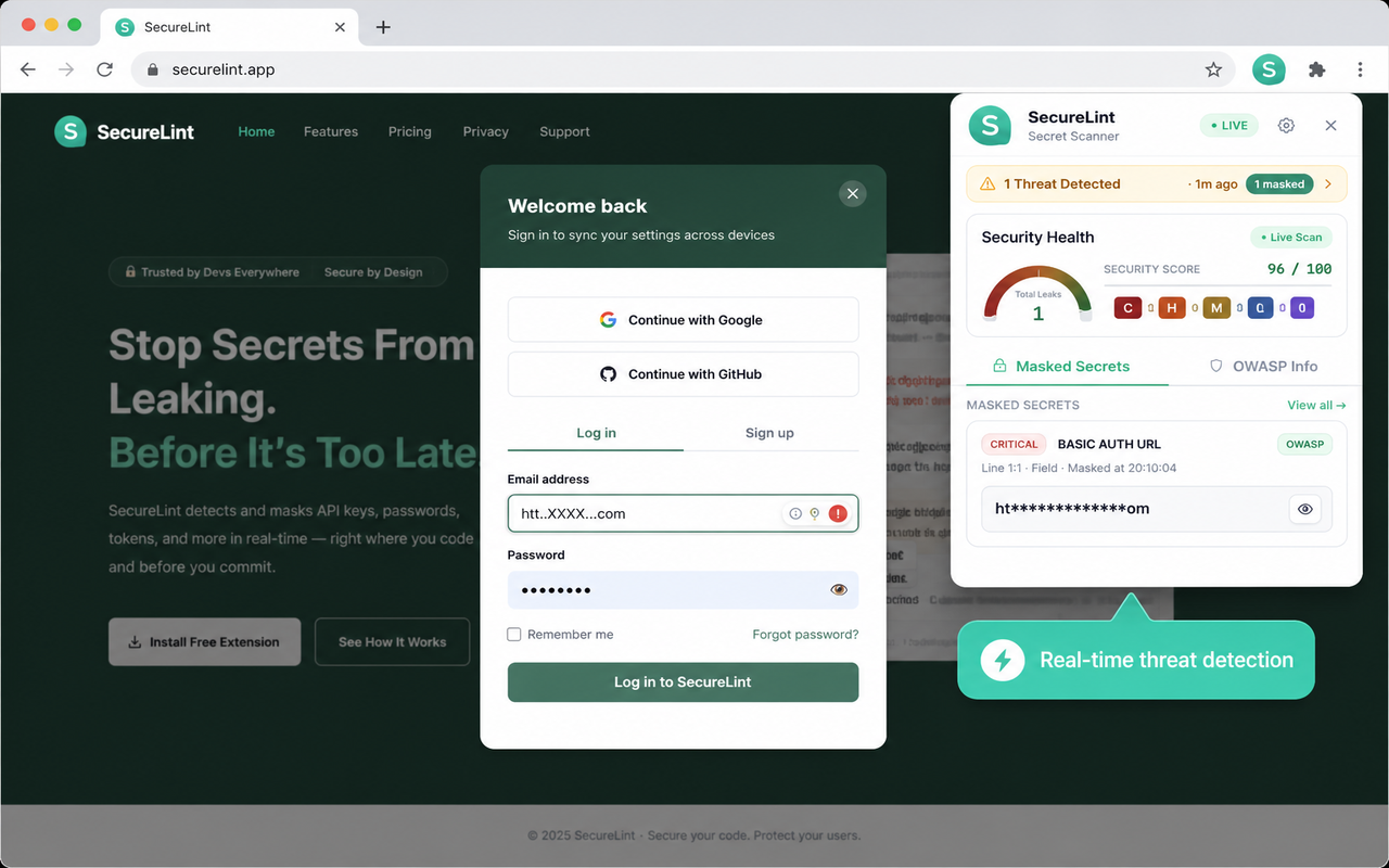 Securelint Browser Security Extension screenshot