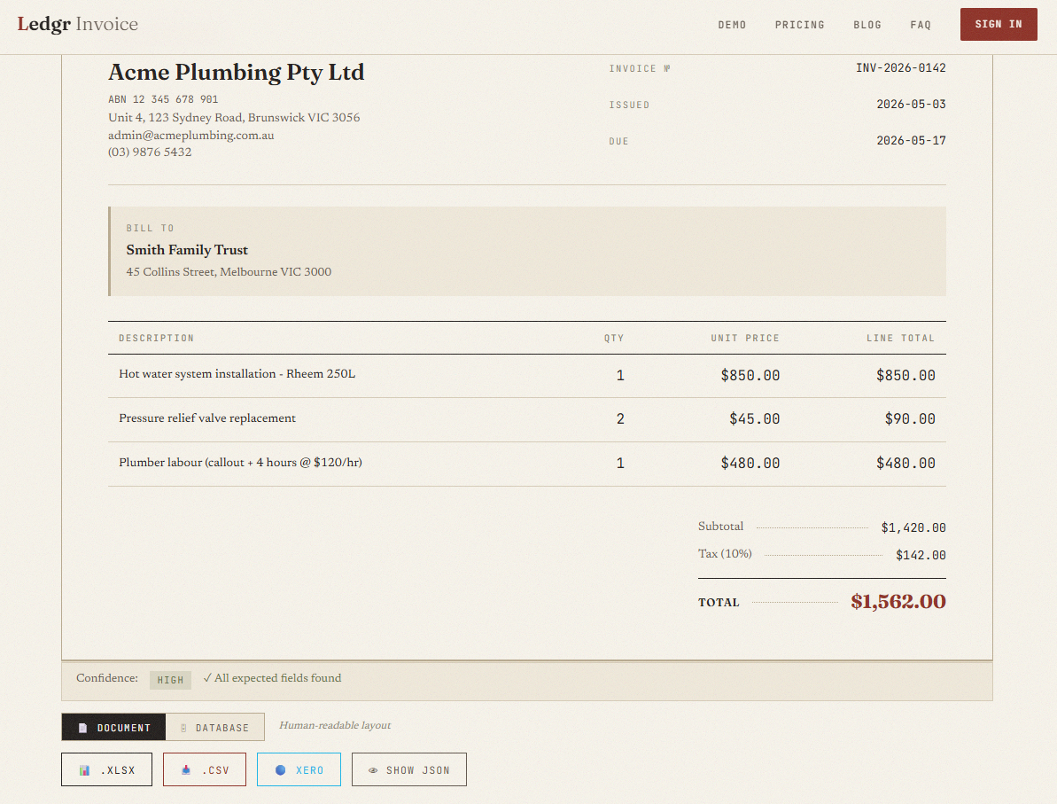 Ledgr Invoice screenshot