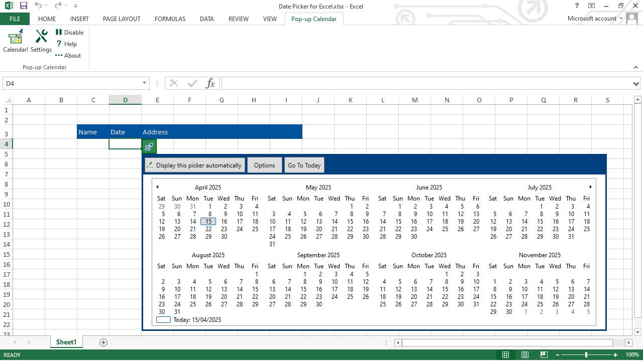 Date Picker for Microsoft Excel screenshot