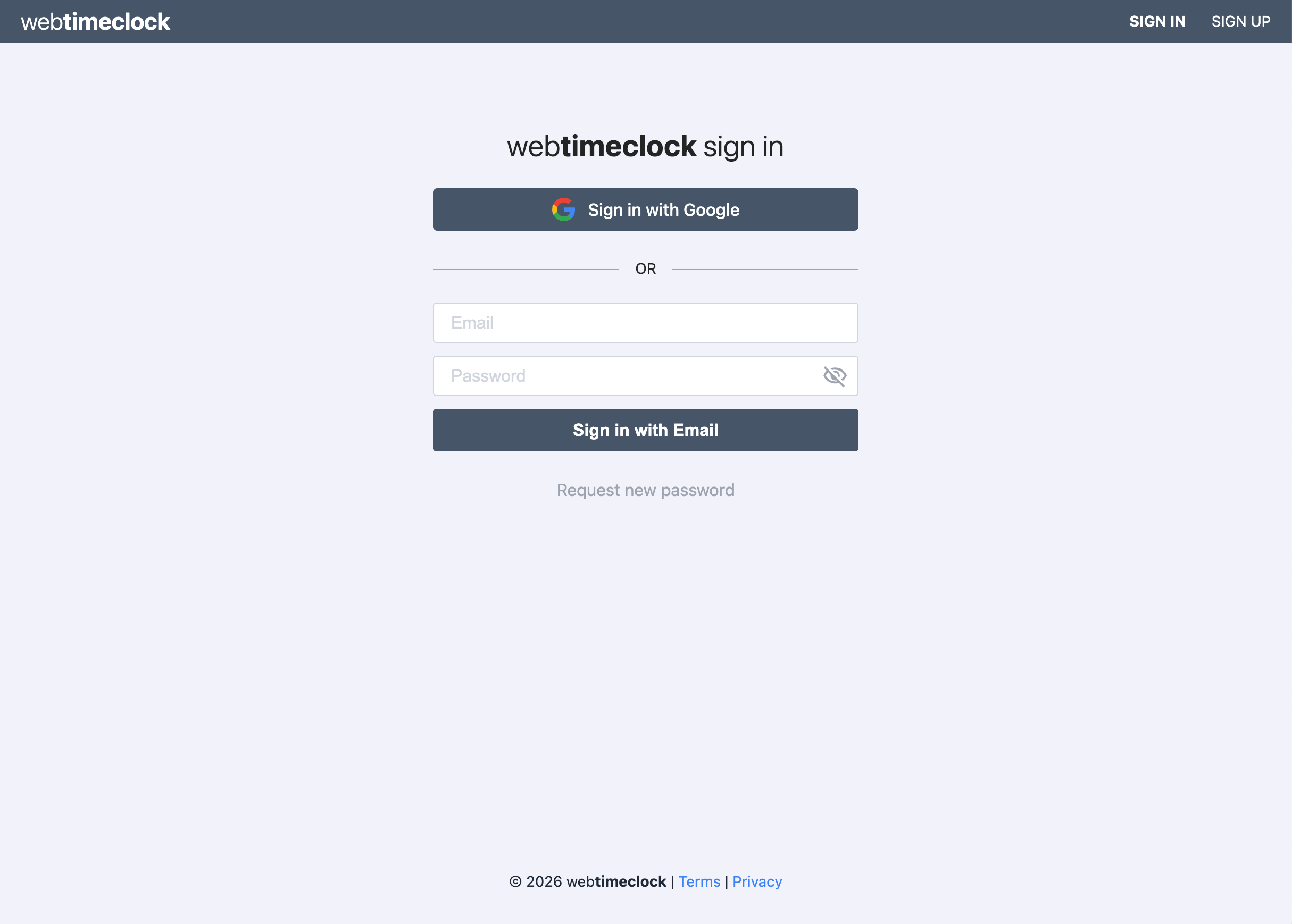 Webtimeclock screenshot