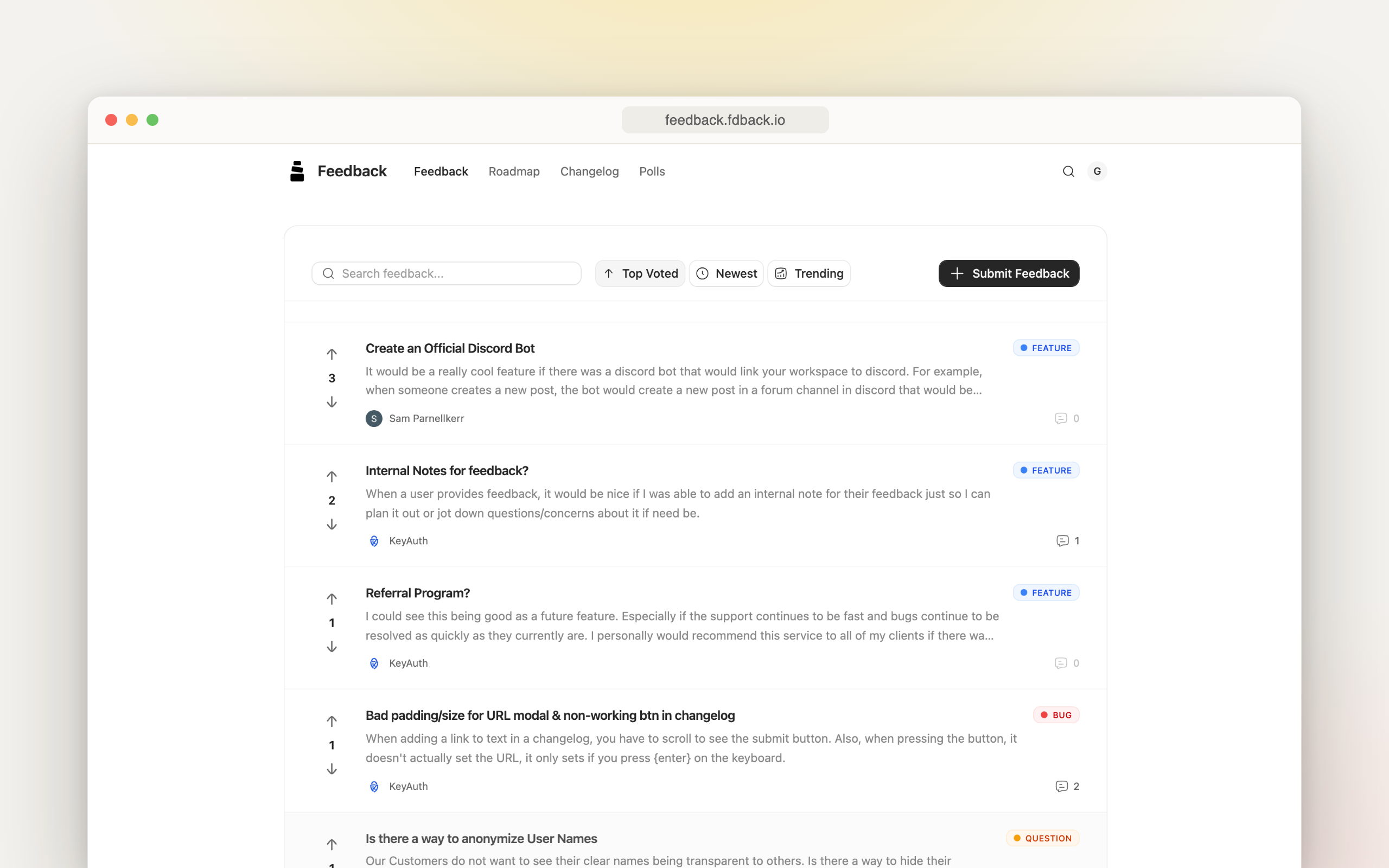 Fdback.io screenshot