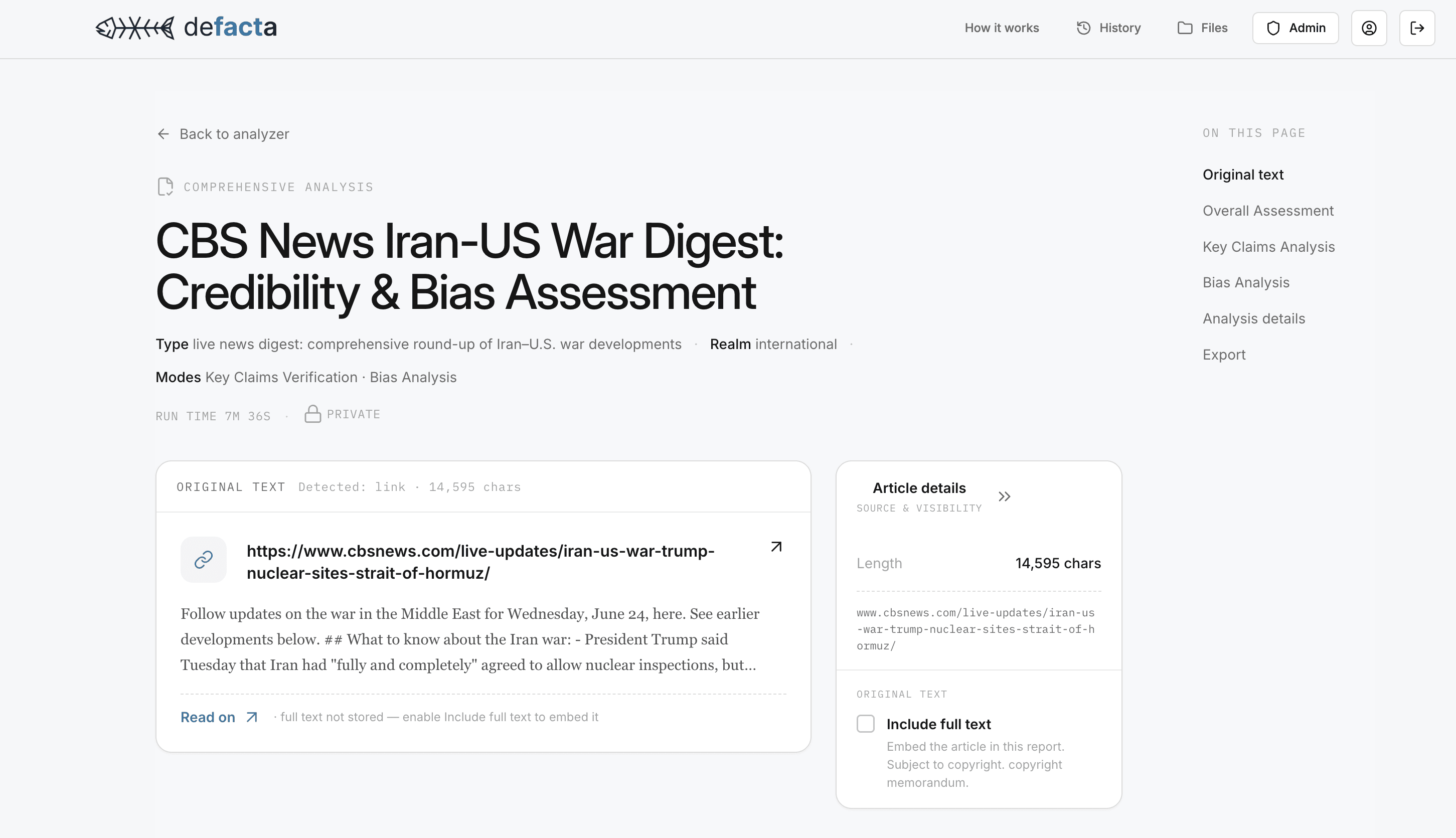 Defacta screenshot