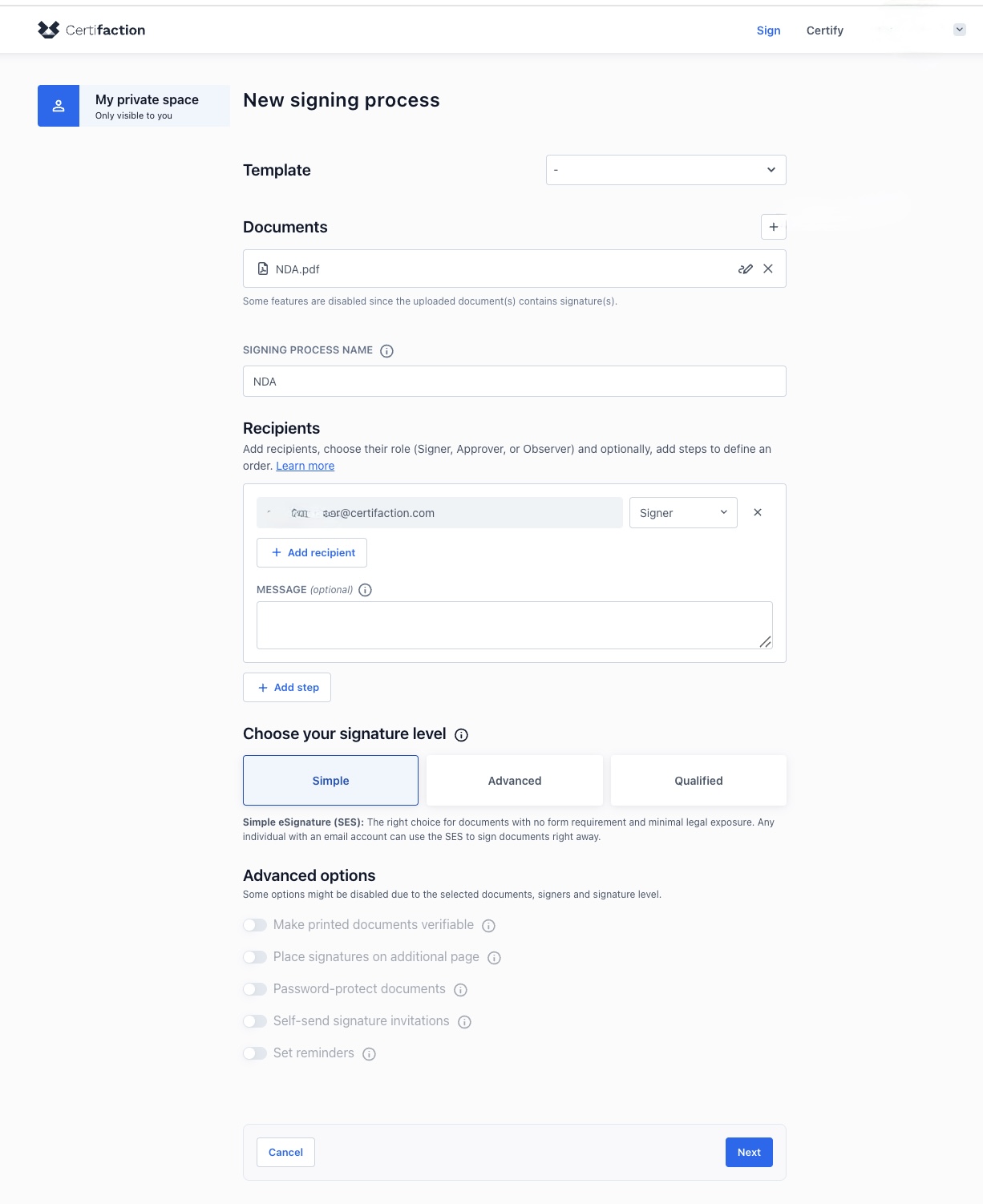 Certifaction screenshot
