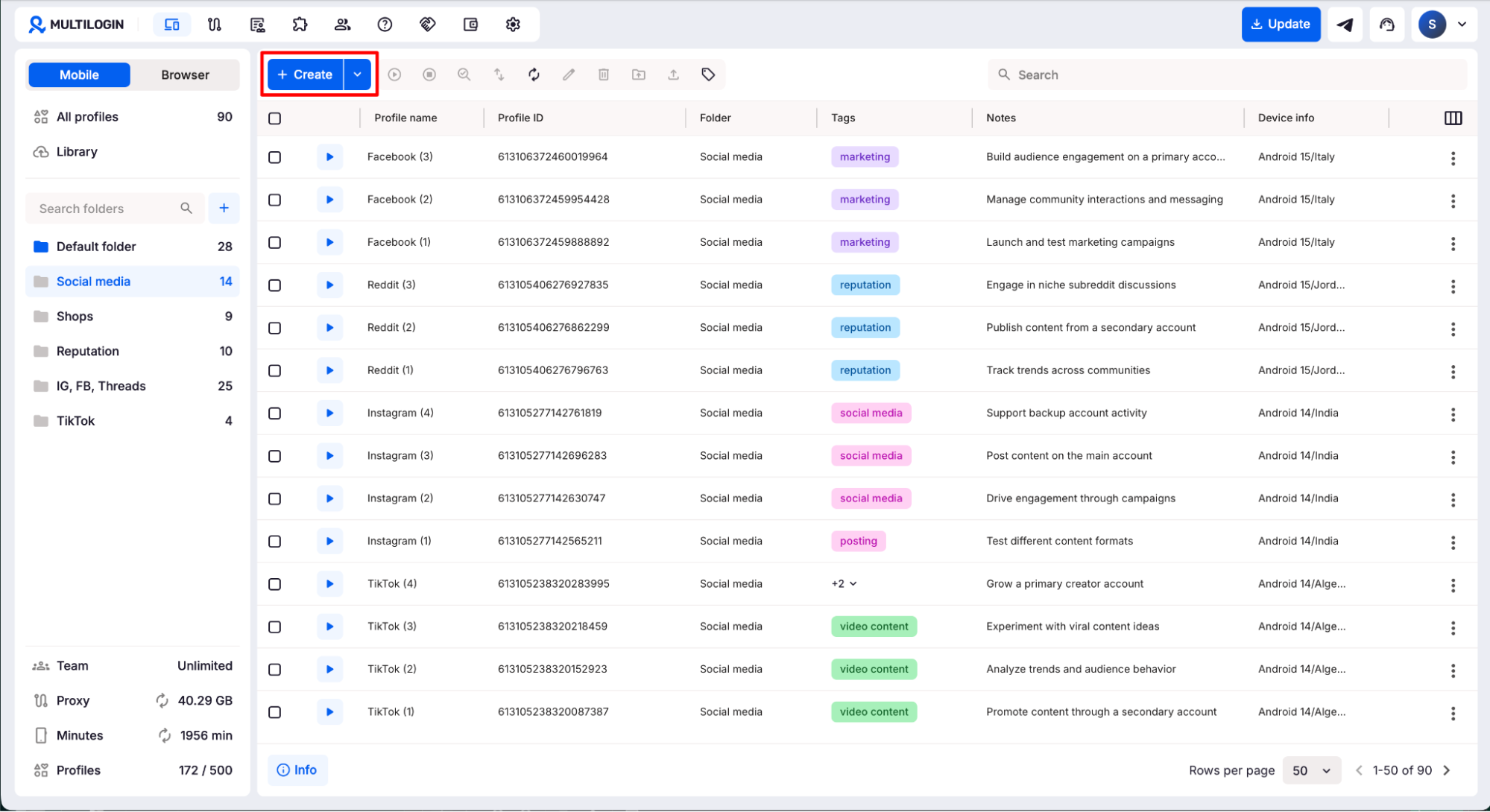 Multilogin screenshot
