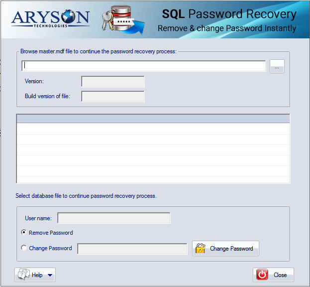 Aryson SQL Password Recovery screenshot