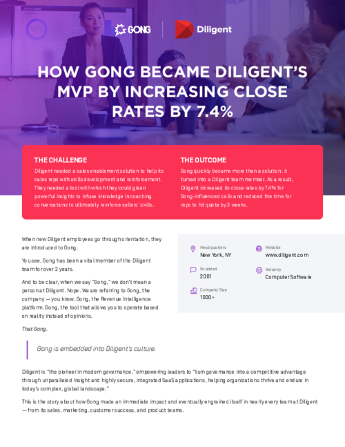 How Gong Became Diligent’s MVP by Increasing Close Rates by 7.4%