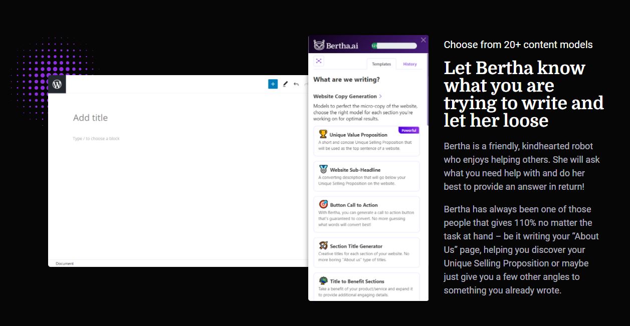 Bertha AI WordPress Writing Assistant screenshot 1