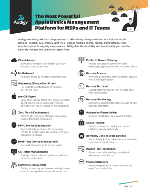 Addigy Product Feature Sheet
