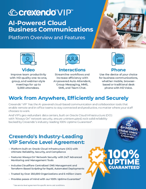 Crexendo® VIP™ UCaaS Features Sheet