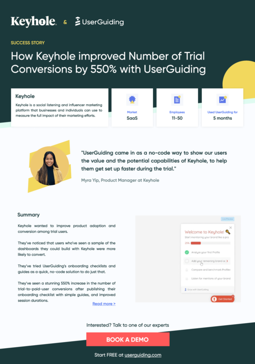 How Keyhole improved Number of Trial  Conversions by 550% with UserGuiding
