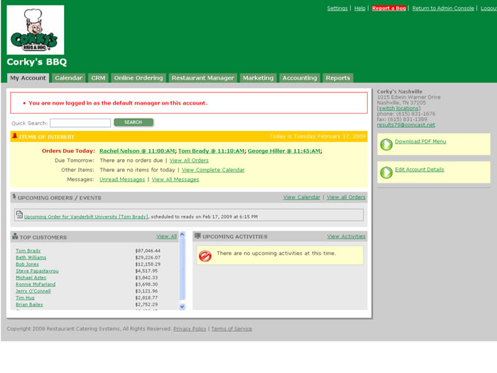 Restaurant Catering System screenshot